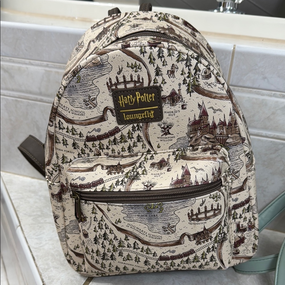 Loungefly Cream and Brown Handbag with Vintage Print
